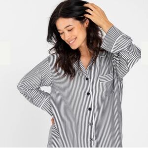 Ettitude Sateen Long Sleeve PJ Shirt in Slate Stripes S